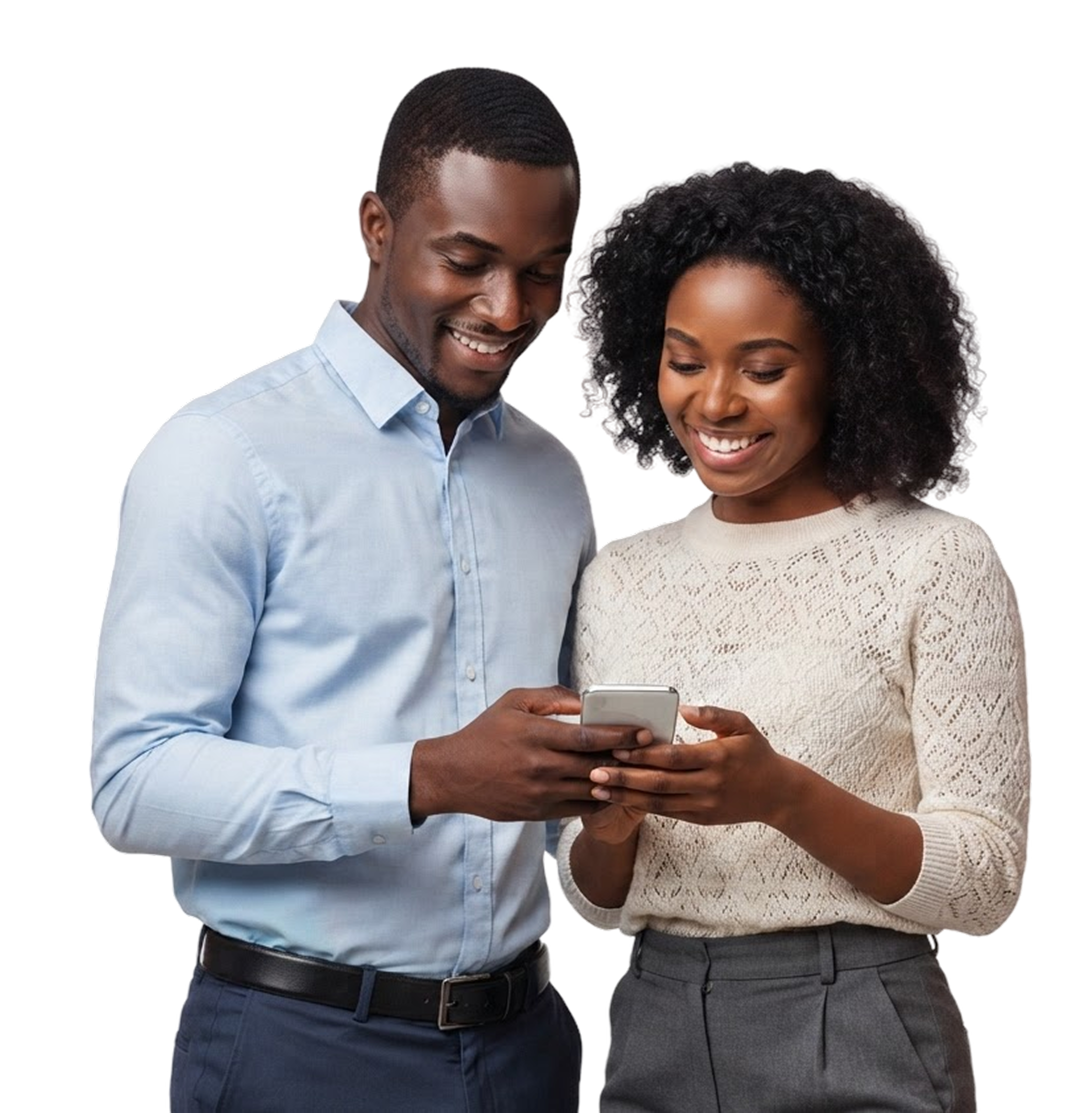 Couple browsing advertising listings on a phone